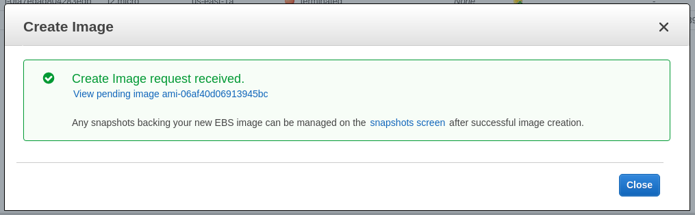 AMI creation confirmation